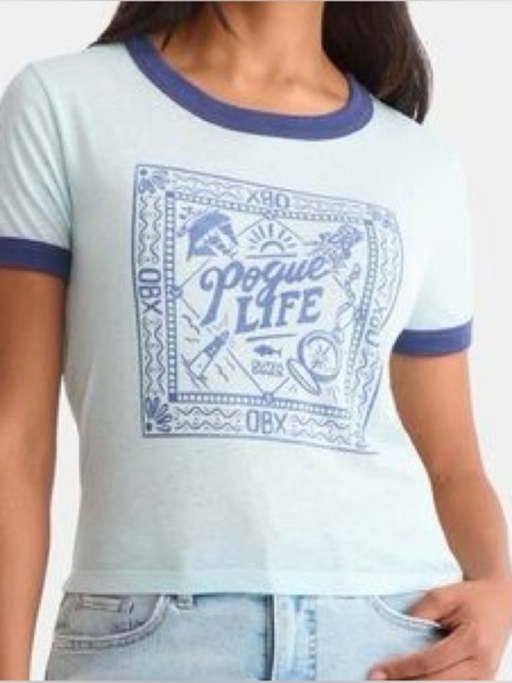 Outer Banks OBX Netflix Pogue Life Ringer Graphic Tee Blue TV Show XS